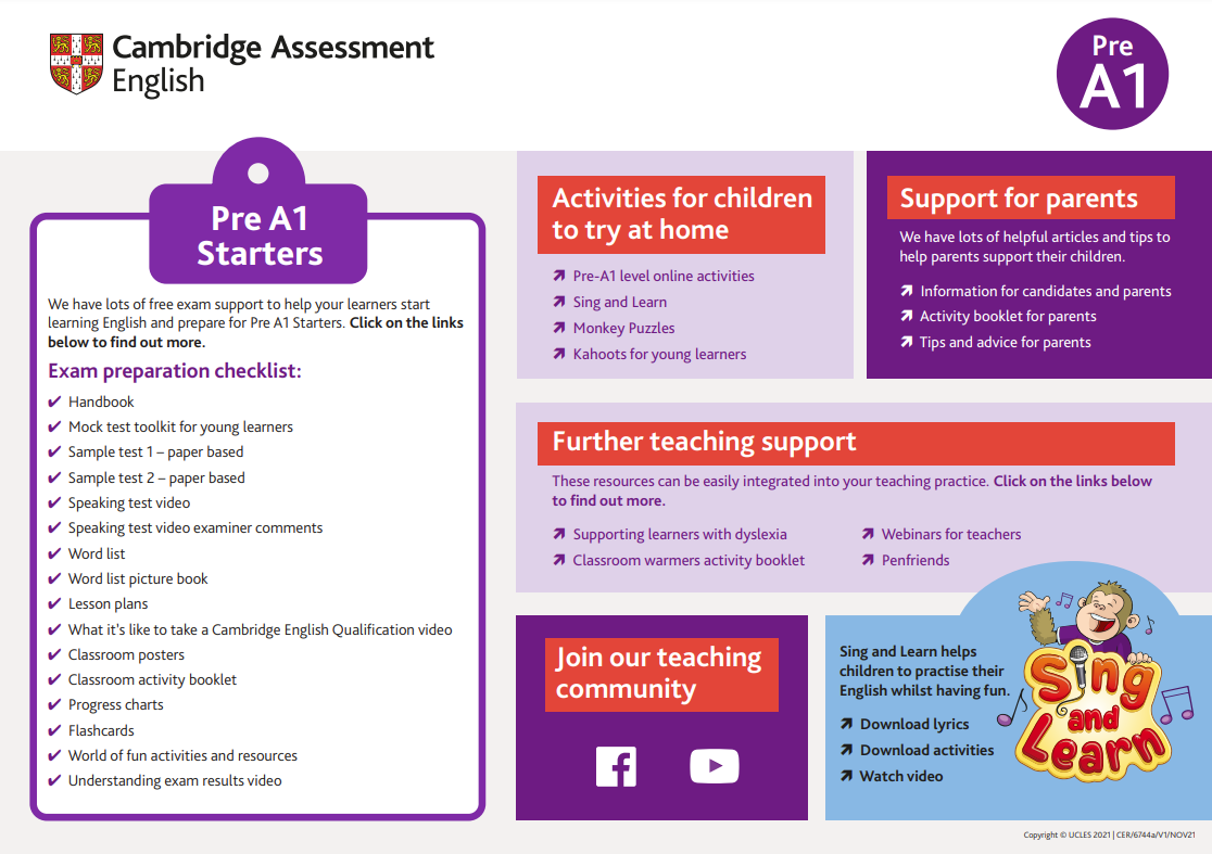 Examenele Cambridge English Qualifications Pre A1 Starters ArtKlett